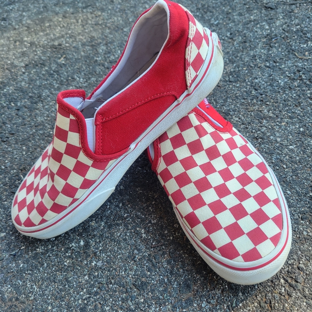 Vans Red and White Checkered Slip Ons W7.5